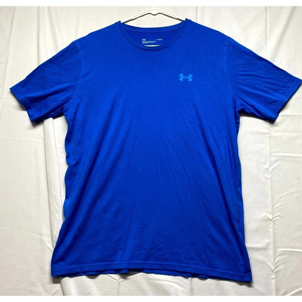 Under Armour T Shirt Mens Large Royal Blue Cotton Loose Fit Crew Neck Workout